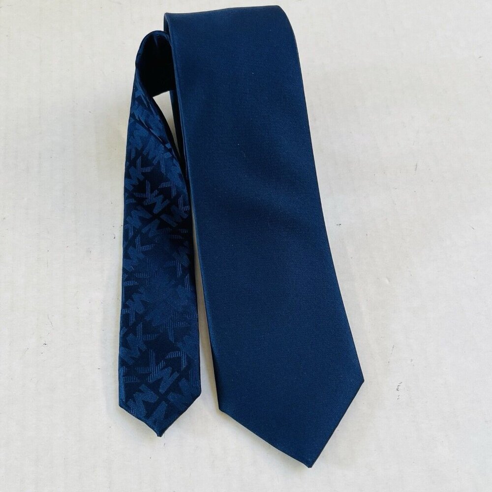 Michael Kors Luxury Tie Blue Solid Woven Silk Necktie